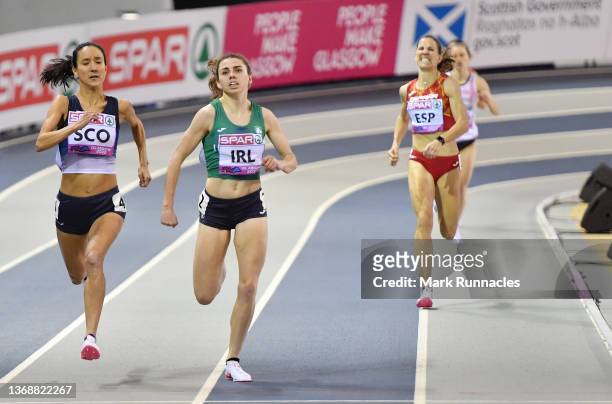 Jenny Selman of Scotland crosses the line for victory in the Women's 800m ahead of Louise Shanahan of Ireland during the Dynamic New Athletics event...