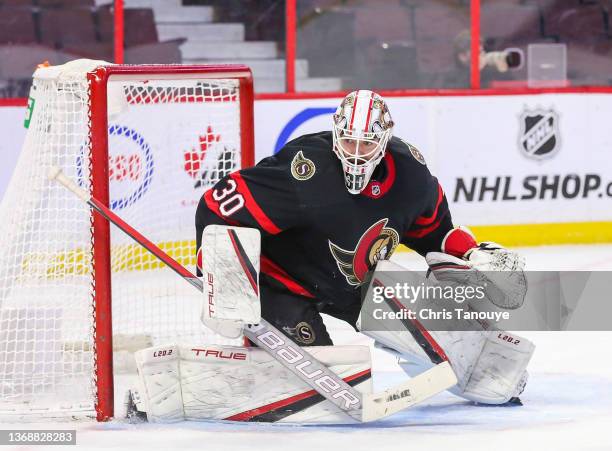 Matt Murray of the Ottawa Senators skates against the Carolina Hurricanes at Canadian Tire Centre on January 27, 2022 in Ottawa, Ontario.