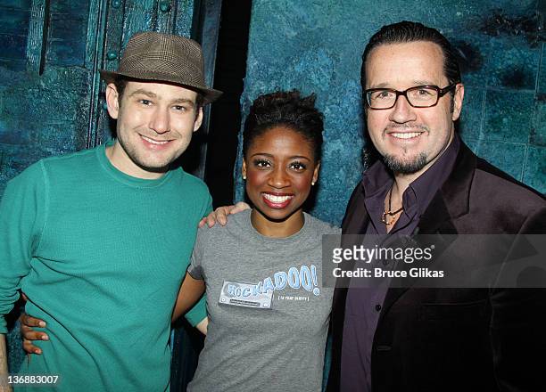 Chad Kimball, Montego Gloverand CEO Audemars Piquet North America Francois-Henry Bennahmias pose at a special performance of "Memphis" for Inspire...