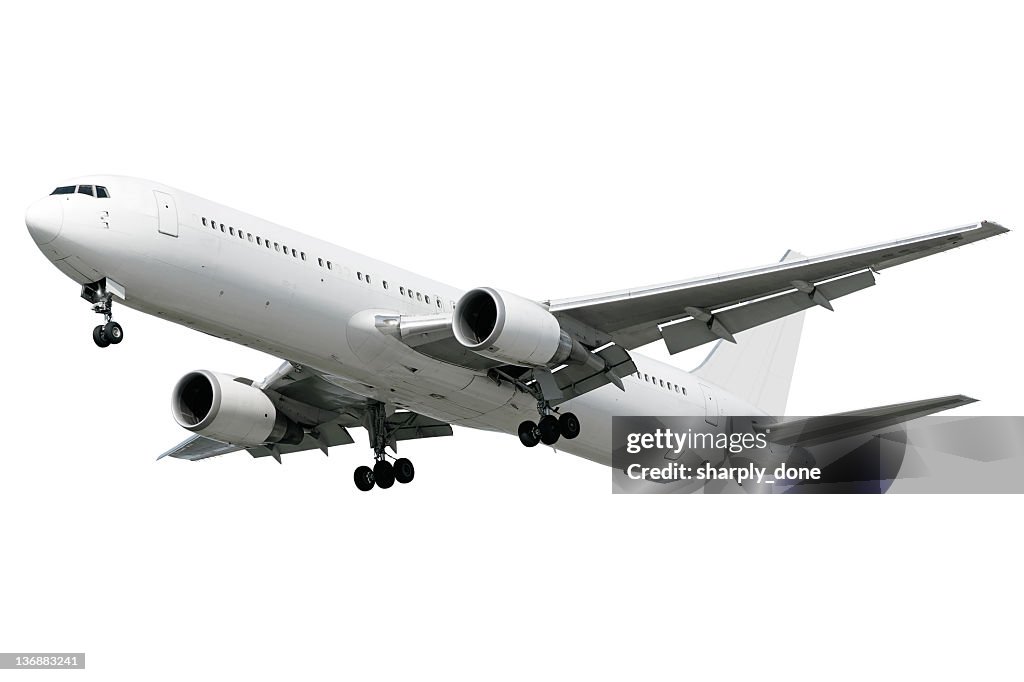 XXL-jet Passagierflugzeug Landung auf weißem Hintergrund