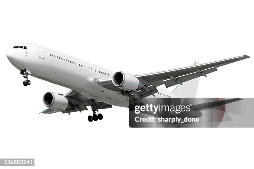 XXL Avião a jato pousando no fundo branco XXL Avião a jato pousando no fundo branco