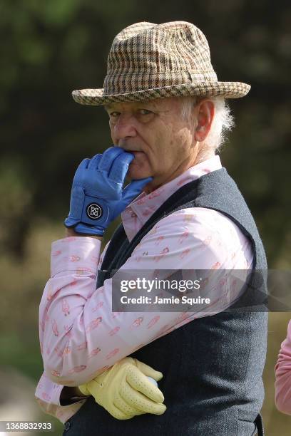 Actor Bill Murray waits on the third green during the third round of the AT&T Pebble Beach Pro-Am at Pebble Beach Golf Links on February 05, 2022 in...