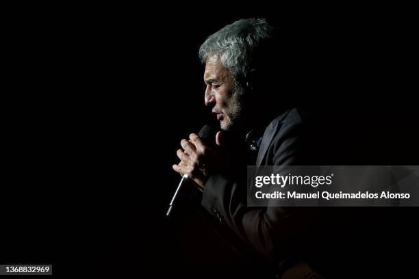 Spanish singer Sergio Dalma performs on stage at Palau de Les Arts on February 05, 2022 in Valencia, Spain.