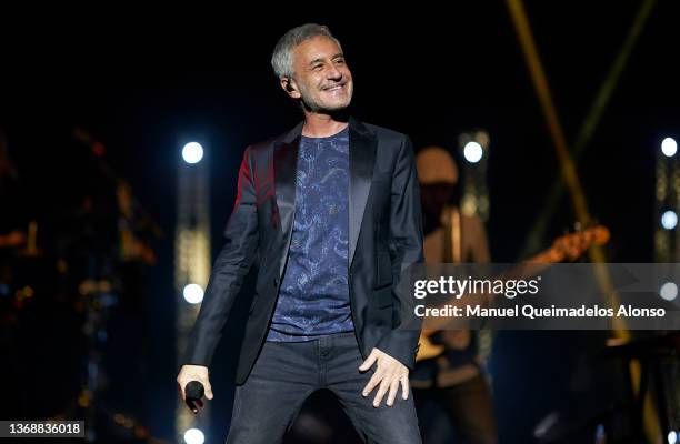 Spanish singer Sergio Dalma performs on stage at Palau de Les Arts on February 05, 2022 in Valencia, Spain.