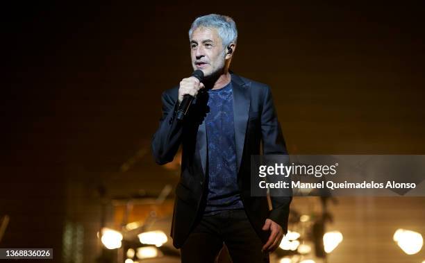 Spanish singer Sergio Dalma performs on stage at Palau de Les Arts on February 05, 2022 in Valencia, Spain.