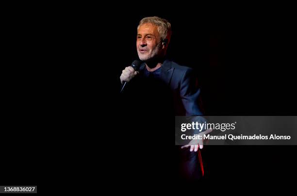 Spanish singer Sergio Dalma performs on stage at Palau de Les Arts on February 05, 2022 in Valencia, Spain.