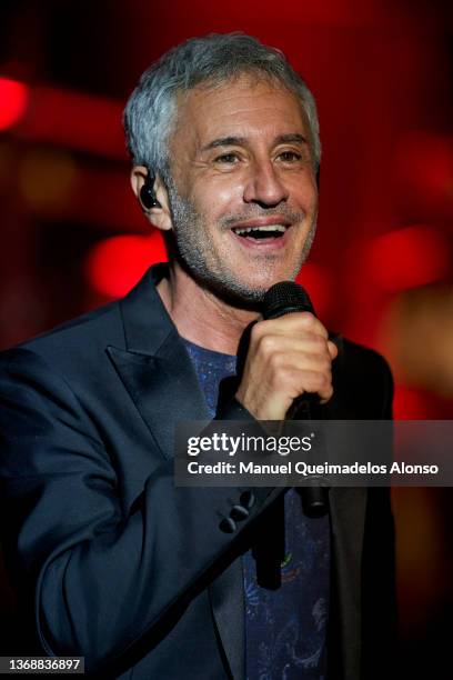 Spanish singer Sergio Dalma performs on stage at Palau de Les Arts on February 05, 2022 in Valencia, Spain.