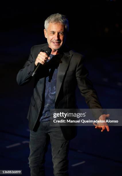 Spanish singer Sergio Dalma performs on stage at Palau de Les Arts on February 05, 2022 in Valencia, Spain.