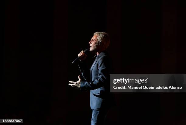 Spanish singer Sergio Dalma performs on stage at Palau de Les Arts on February 05, 2022 in Valencia, Spain.