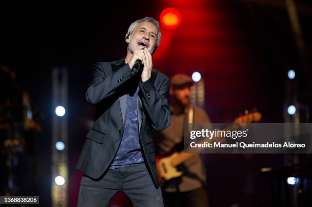 Spanish singer Sergio Dalma performs on stage at Palau de Les Arts on February 05, 2022 in Valencia, Spain.