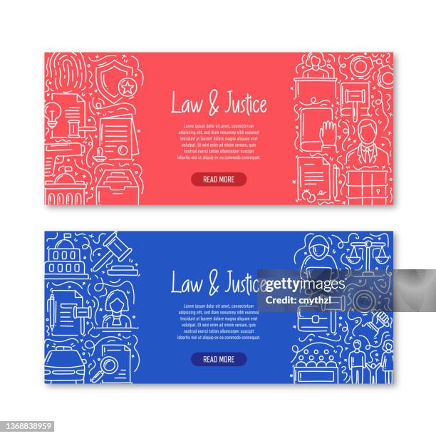 law and justice related objects and elements. hand drawn vector doodle illustration collection. banner template with different law and justice objects - gun violence stock illustrations