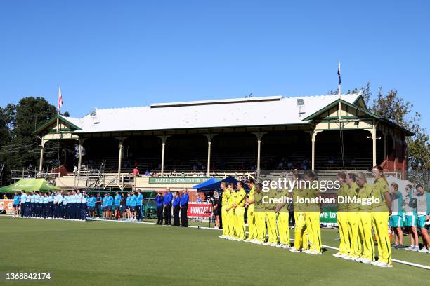 Players from both teams are pictured during game two of the Women's Ashes One Day International series between Australia and England at Junction Oval...