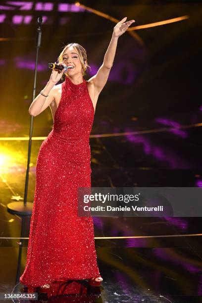 Ana Mena attends the 72nd Sanremo Music Festival 2022 at Teatro Ariston on February 05, 2022 in Sanremo, Italy.