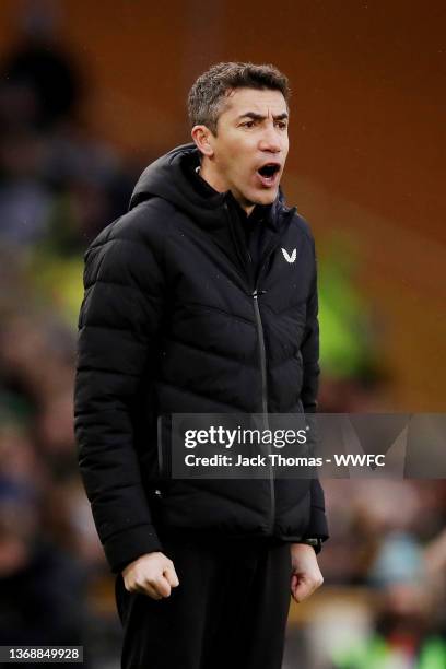 Bruno Lage, Manager of Wolverhampton Wanderers gives his team instructions during the Emirates FA Cup Fourth Round match between Wolverhampton...