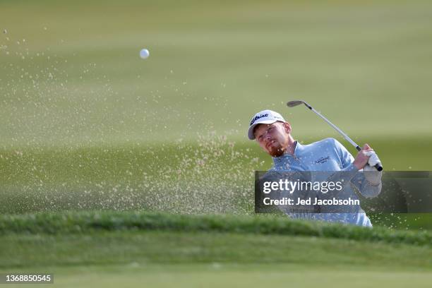 John Murphy of Ireland plays a shot from a bunker on the sixth hole during the third round of the AT&T Pebble Beach Pro-Am at the Monterey Peninsula...