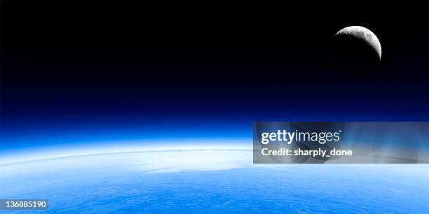 planet earth and moon - satellite view stockfoto's en -beelden