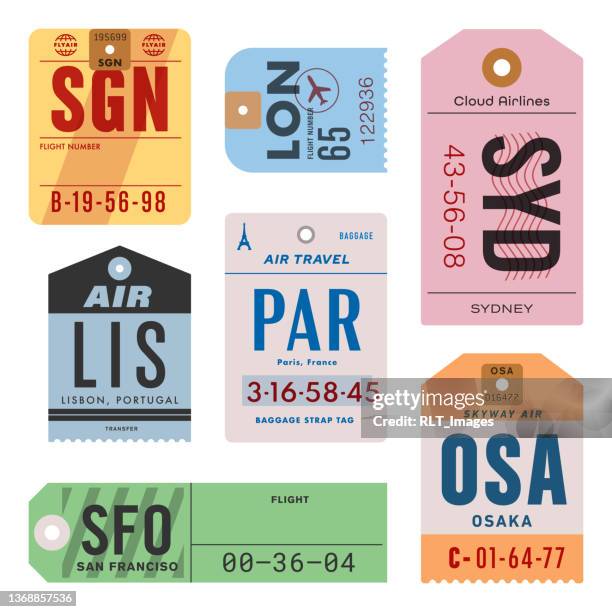 bildbanksillustrationer, clip art samt tecknat material och ikoner med vintage world travel luggage tags - sydney australia