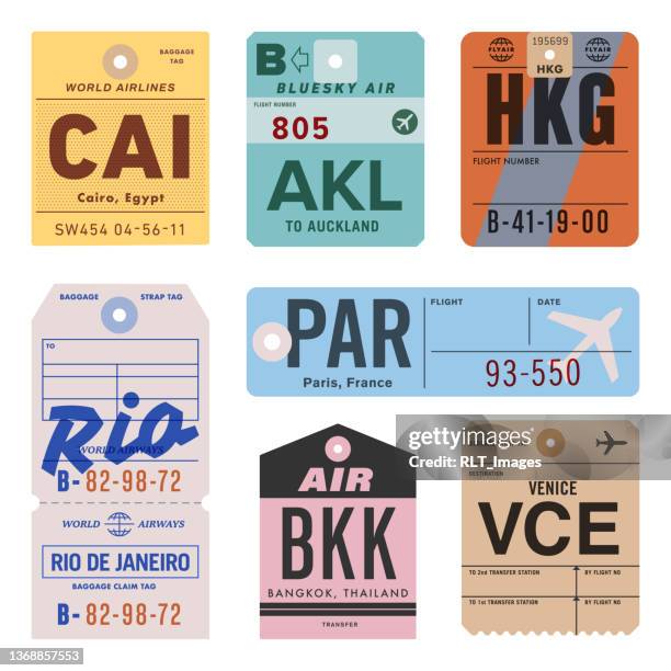 stockillustraties, clipart, cartoons en iconen met vintage world travel luggage tags - pastel colored