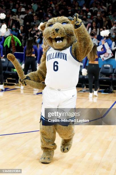 The Villanova Wildcats mascot on the floor before a college basketball game against the DePaul Blue Demons at the Finnegan Pavilion on January 25,...