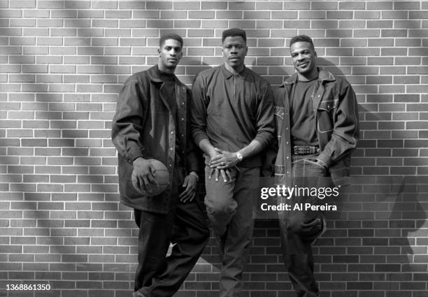 Charles Smith, Patrick Ewing and Charles Oakley of the New York Knicks appear in a portrait taken on February 10, 1994 at their Training Facility at...