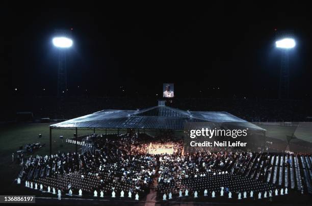 Boxing: WBC/ WBA World Heavyweight Title: Overall view of ring during Muhammad Ali and George Foreman fight at Stade du 20 Mai. Kinshasa, Zaire...
