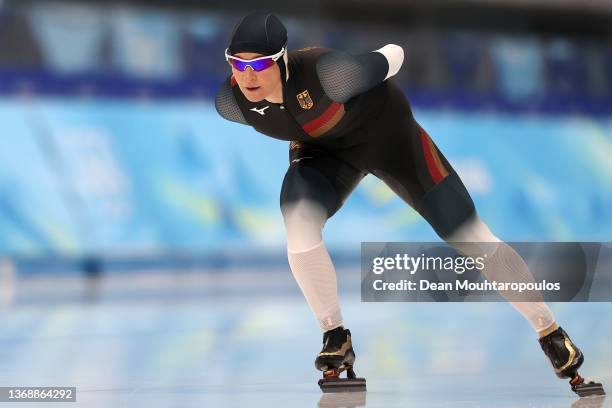 Claudia Pechstein of Team Germany competes during the Women's 3000m on day one of the Beijing 2022 Winter Olympic Games at National Speed Skating...
