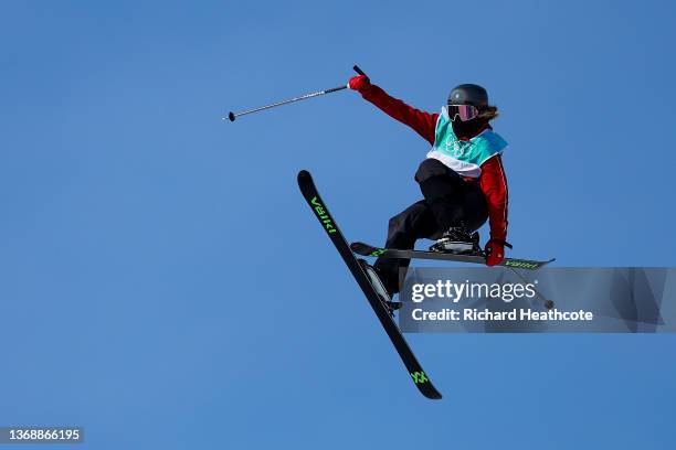 Katie Summerhayes of Team Great Britain performs a trick during the Freestyle Skiing Big Air training session on Day 2 of the Beijing 2022 Winter...