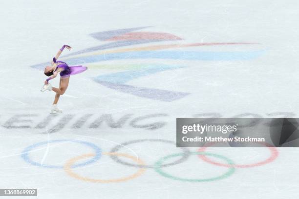 Kamila Valieva of Team ROC skates during the Women Single Skating Short Program Team Event on day two of the Beijing 2022 Winter Olympic Games at...