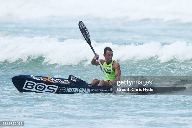 Ali day races during the round 6 of the Nutri-Grain Ironman Series at Kurrawa SLSC on February 06, 2022 in Gold Coast, Australia.