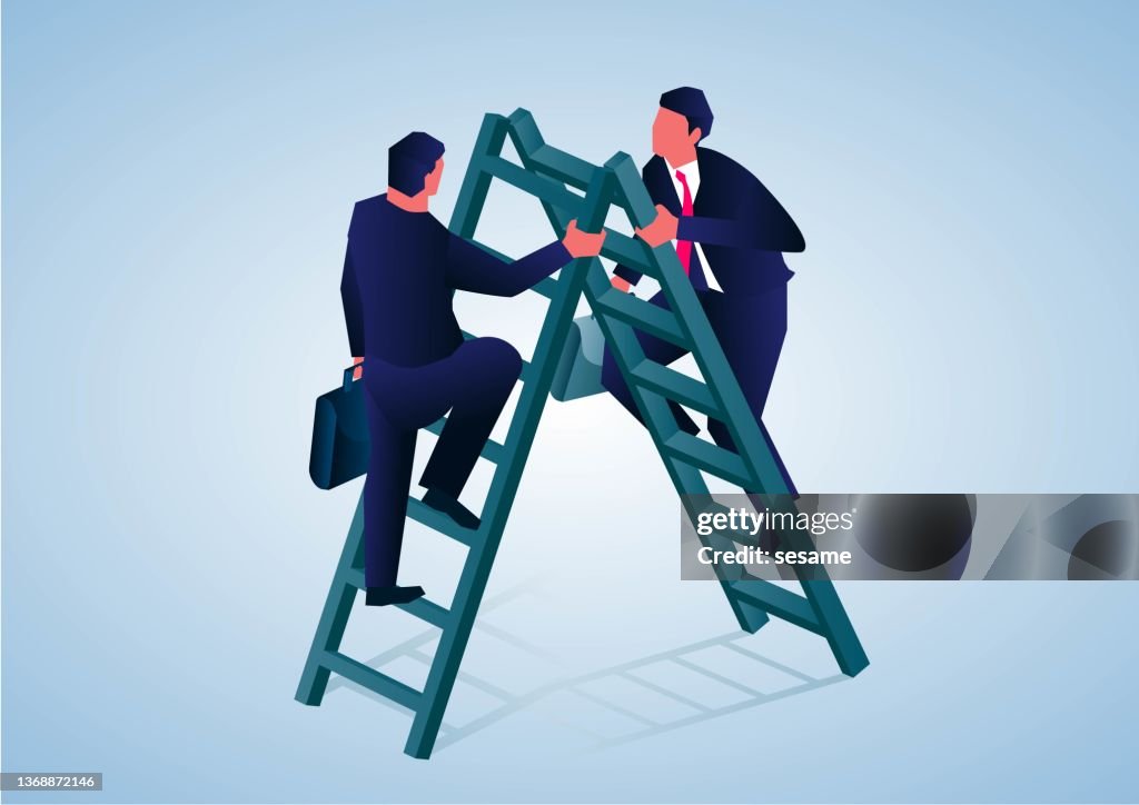 Ladder Competitor Two Businessmen Competing To Climb A Ladder Career Competition Ladder ...