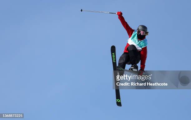 Katie Summerhayes of Team Great Britain performs a trick during the Freestyle Skiing Big Air training session on Day 2 of the Beijing 2022 Winter...