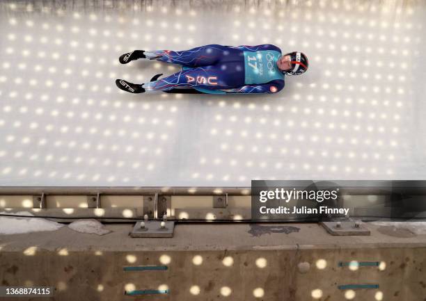 Ashley Farquharson of USA slides during the Women's Singles Luge Training Run on day two of the Beijing 2022 Winter Olympic Games at National Sliding...