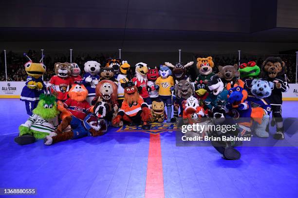 Mascots participate in the 2022 Truly Hard Seltzer NHL All-Star Fan Fair at the Las Vegas Convention Center West Hall on February 05, 2022 in Las...