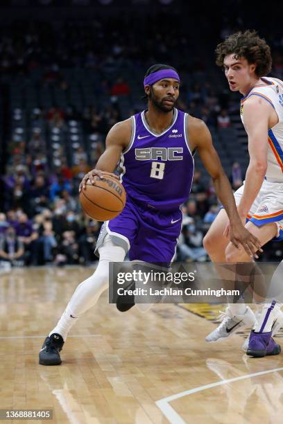 Maurice Harkless of the Sacramento Kings dribbles the ball in the second quarter against the Oklahoma City Thunder at Golden 1 Center on February 05,...