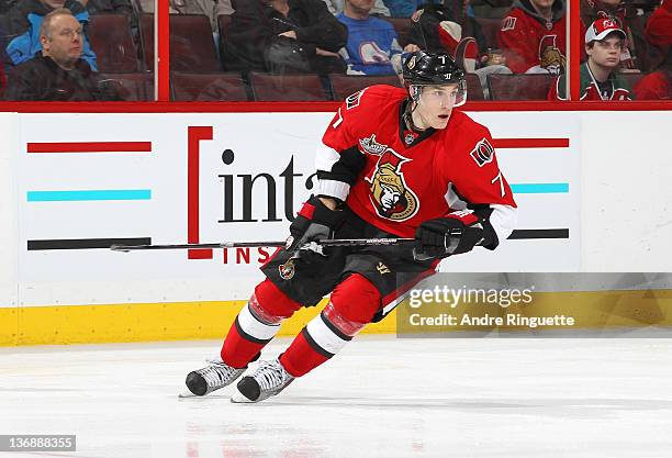 Kyle Turris of the Ottawa Senators skates against the New Jersey Devils at Scotiabank Place on January 2, 2012 in Ottawa, Ontario, Canada.