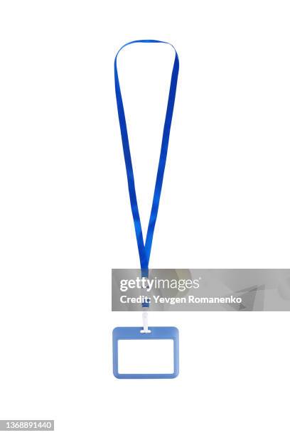 name badge on a string isolated on white background - lanière objet manufacturé photos et images de collection