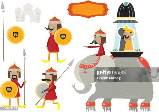 indian troopers - indian elephant illustration stock illustrations