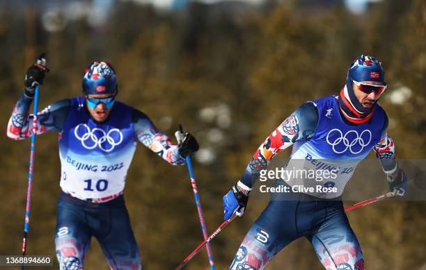 M during the Men's Cross-Country Skiing 15km + 15km Skiathlon on Day 2 of the Beijing 2022 Winter Olympic Games at The National Cross-Country Skiing...