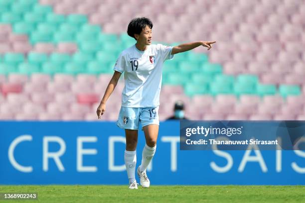 Su Yu-Hsuan of Chinese Taipei celebrates scoring her side's first goal during the AFC Women's Asian Cup 5th place play-off Game three between Vietnam...