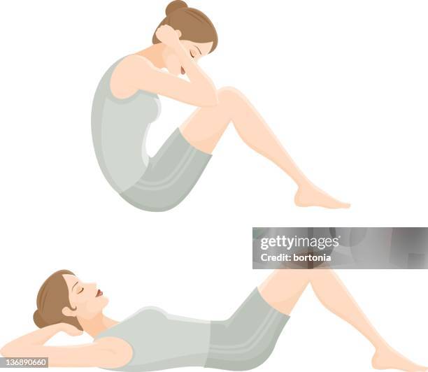 woman doing sit ups - lying on back stock illustrations