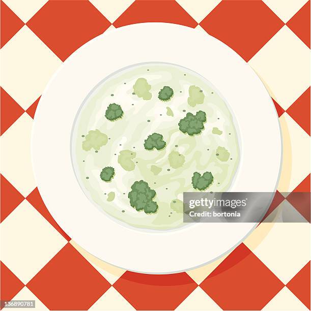 cream of broccoli soup - cream soup top view stock illustrations