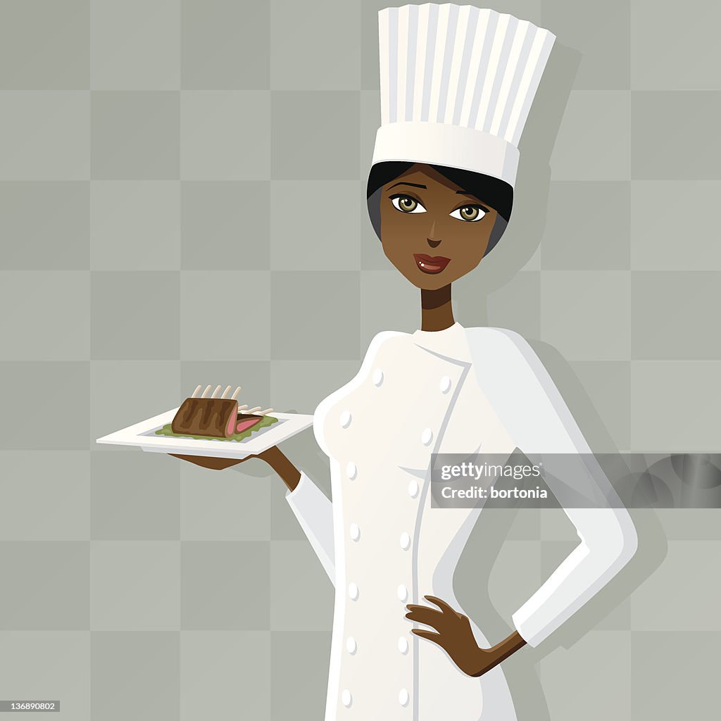 Female Chef with Rack of Lamb