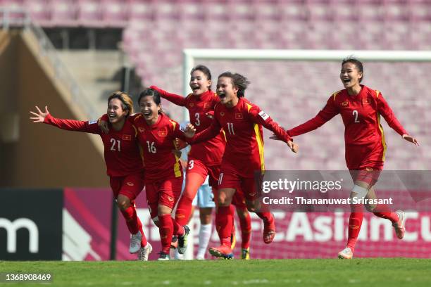 Vietnam players celebrate their 2-1 victory and qualification of the FIFA Women's World Cup after the AFC Women's Asian Cup 5th place play-off Game...