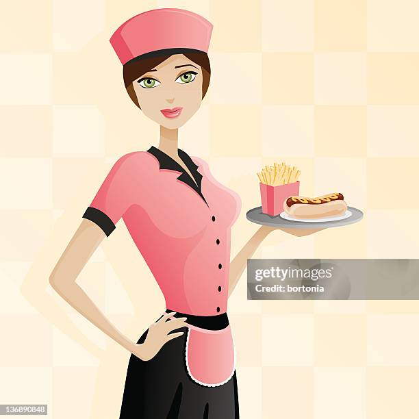 fast food waitress - cafeteria worker stock illustrations