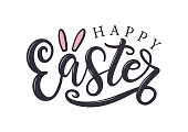 Happy Easter hand-sketched typography logo isolated on white.