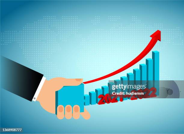 vector businessman holding bar graph pattern (business concept) in 2022 - 3d bar chart stock illustrations