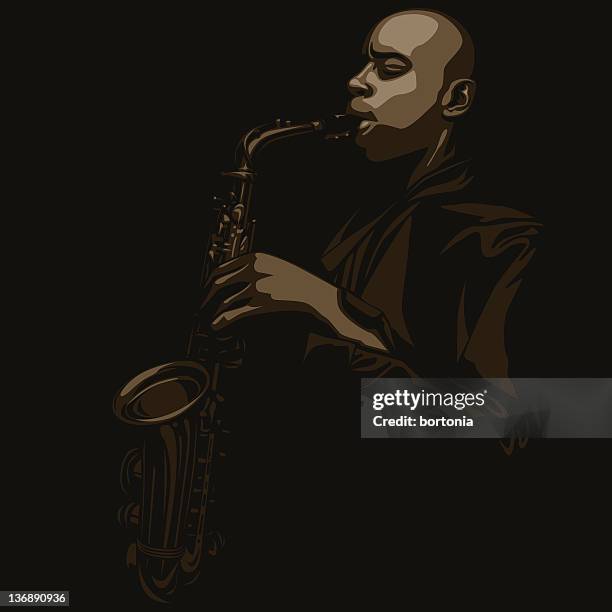 man playing saxophone - playing saxophone stock illustrations