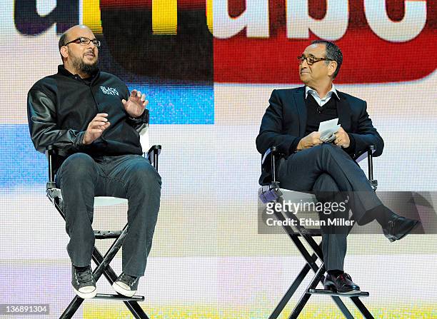 Creator and executive producer of the CSI television shows Anthony E. Zuiker and MediaLink LLC Chairman and CEO Michael Kassan speak during the...
