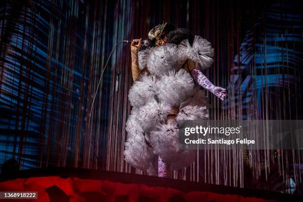 Bjork performs onstage during her 'Cornucopia' tour at Chase Center on February 05, 2022 in San Francisco, California.