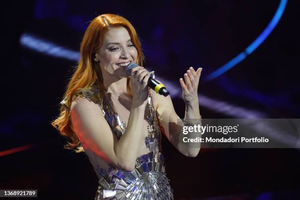 Italian singer Noemi at 72 Sanremo Music Festival. Final evening. Alberta Ferretti clothes. Sanremo , February 5th, 2022